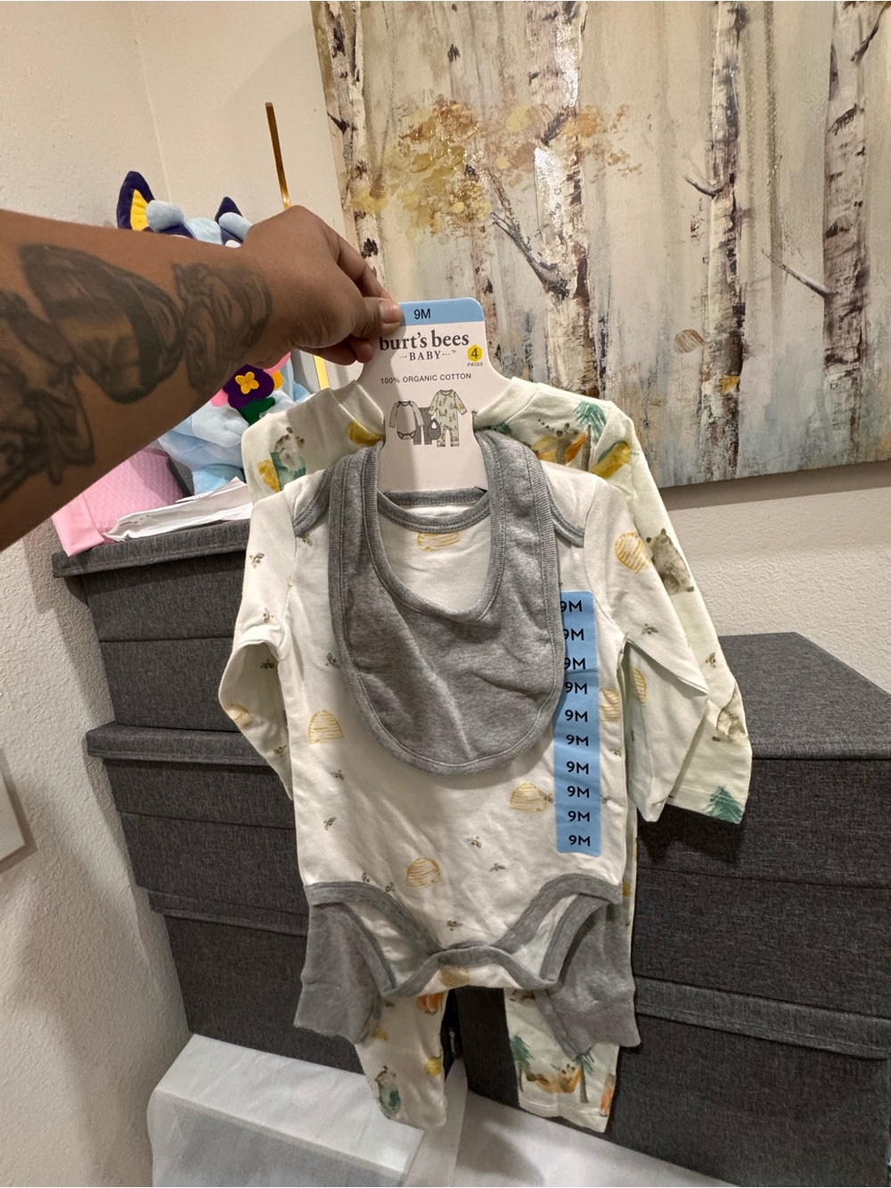 Burt's Bees Baby Gray & Cream Organic Cotton 3-Piece Set with Nature Print - 9M
